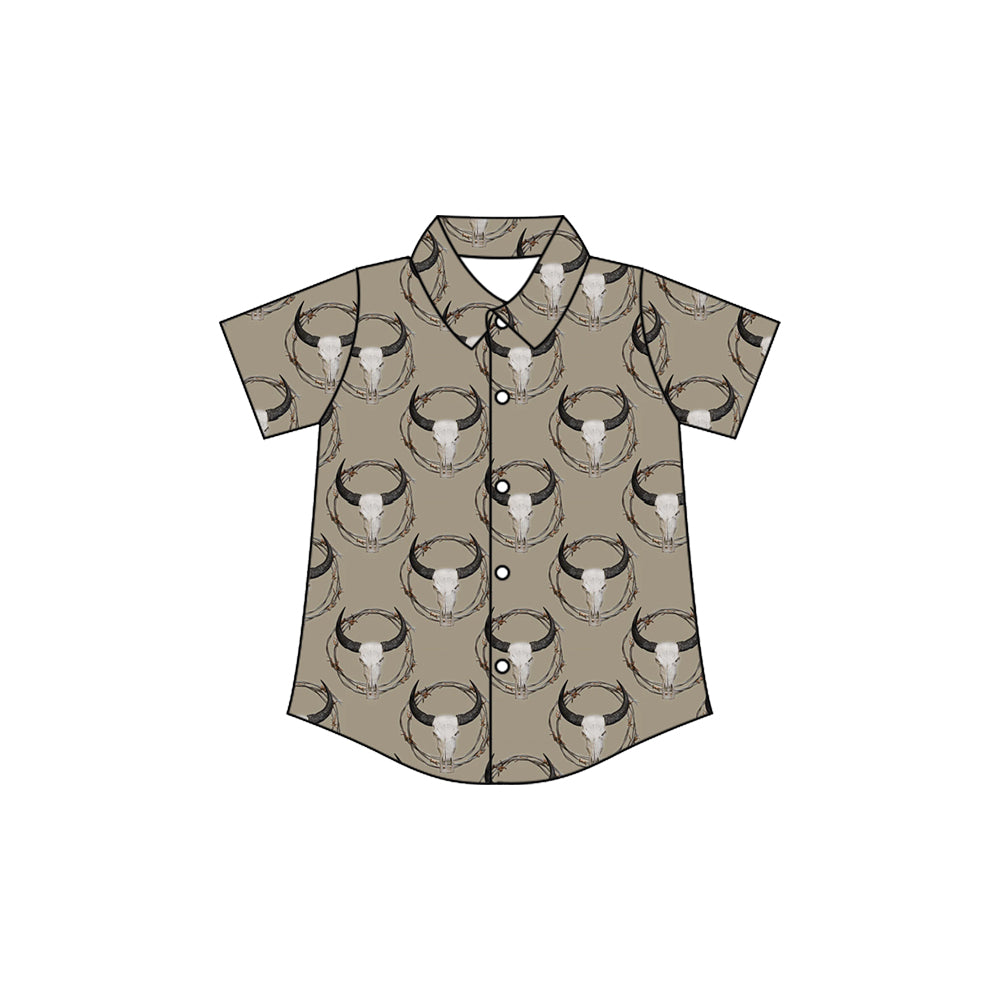 Preorder(moq 5) Baby Boys Bull Skulls Plaid Western Button Shirts Top