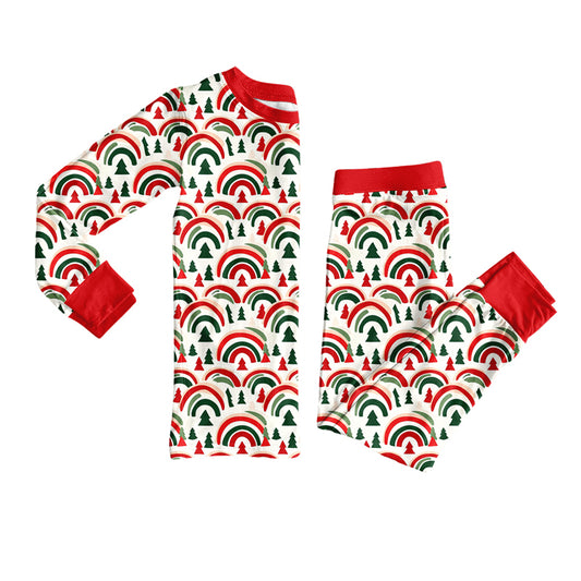 Preorder (moq 5)Baby Girls Trees Rainbows Top Pant Christmas Pajamas Sets
