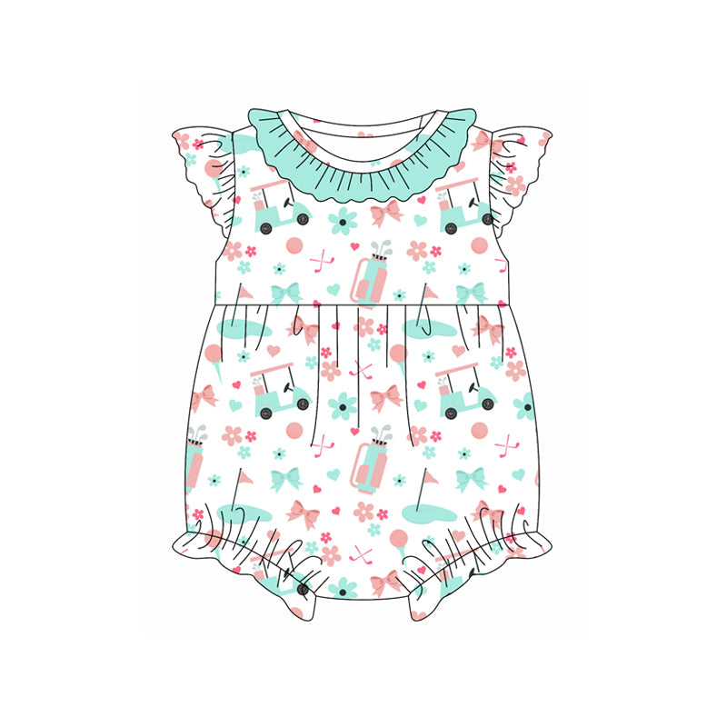 Preorder(moq 5)Baby Infant Girls Green Golf Bows Summer Rompers