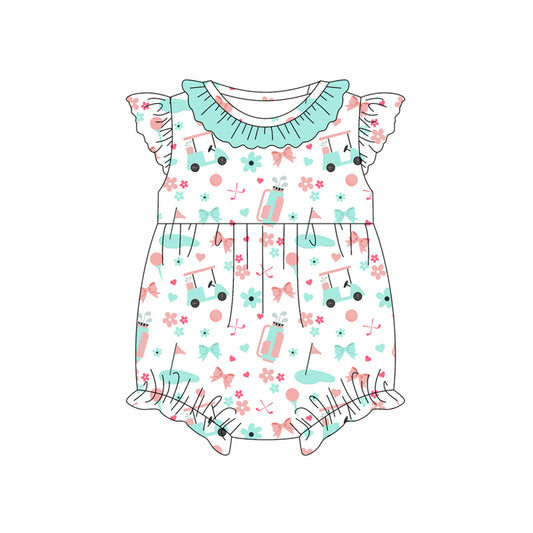 Preorder(moq 5)Baby Infant Girls Green Golf Bows Summer Rompers