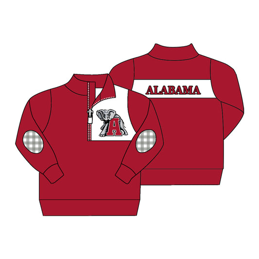 Preorder (moq 5)Baby Boys Red Long Sleeve Alabama Zip Team Pullovers Top