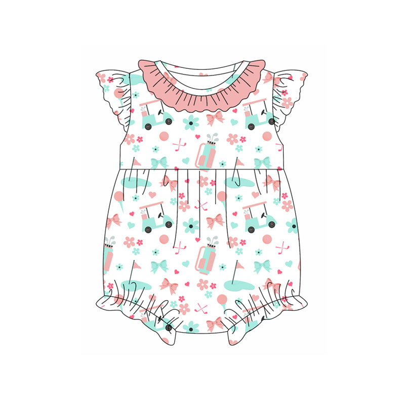 Preorder(moq 5)Baby Infant Girls Pink Golf Bows Summer Rompers