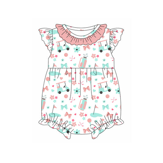 Preorder(moq 5)Baby Infant Girls Pink Golf Bows Summer Rompers
