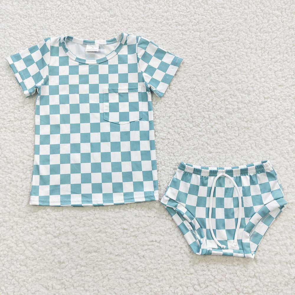 Baby Girls Boys Sibling Checkered Summer Bummie Sets