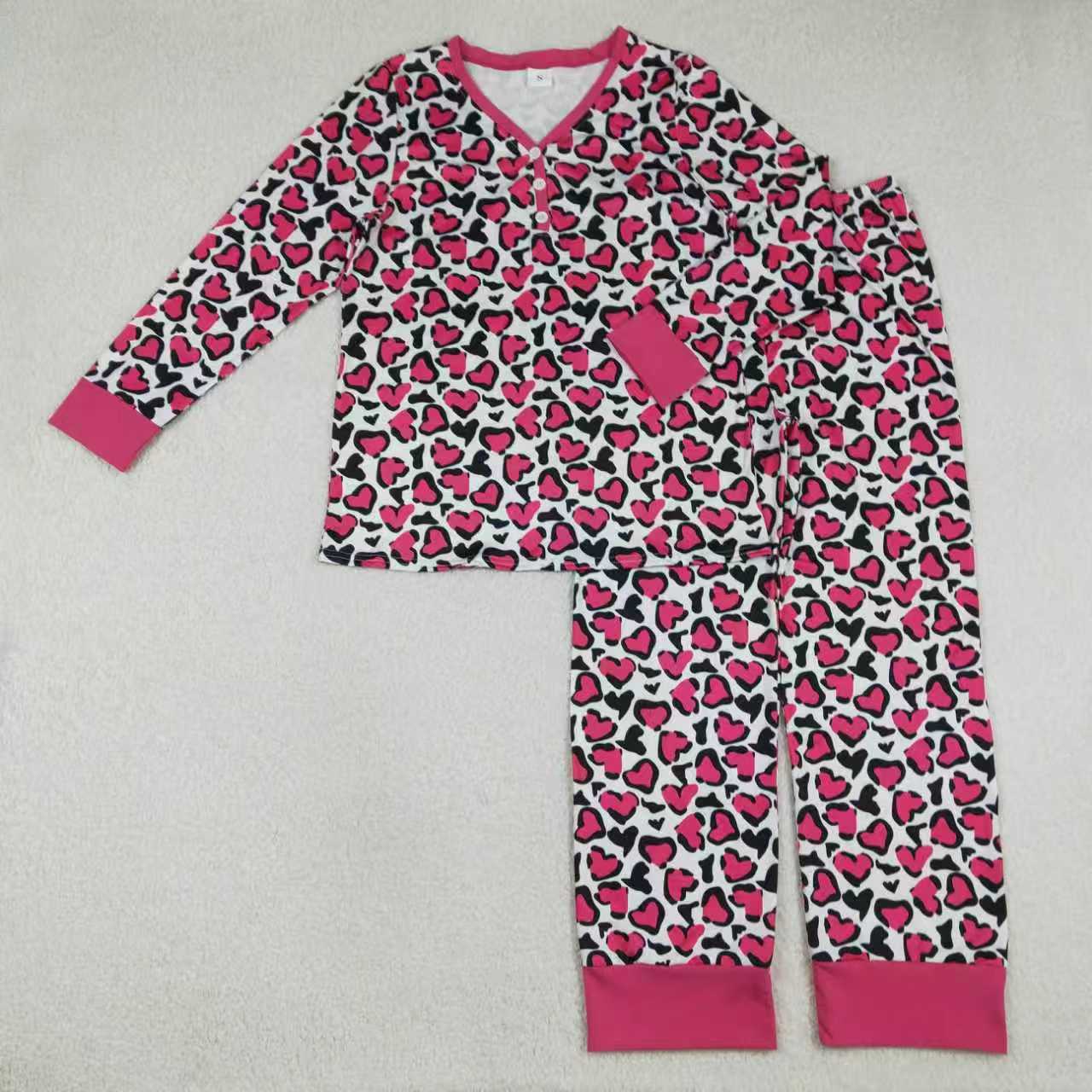 Mama and Me Baby Girls Hearts Leopard Pants Valentines Pajamas Sets