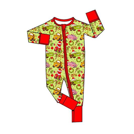 Baby Girls Christmas Cars Bamboo Long Sleeve Zip Rompers preorder(moq 5)