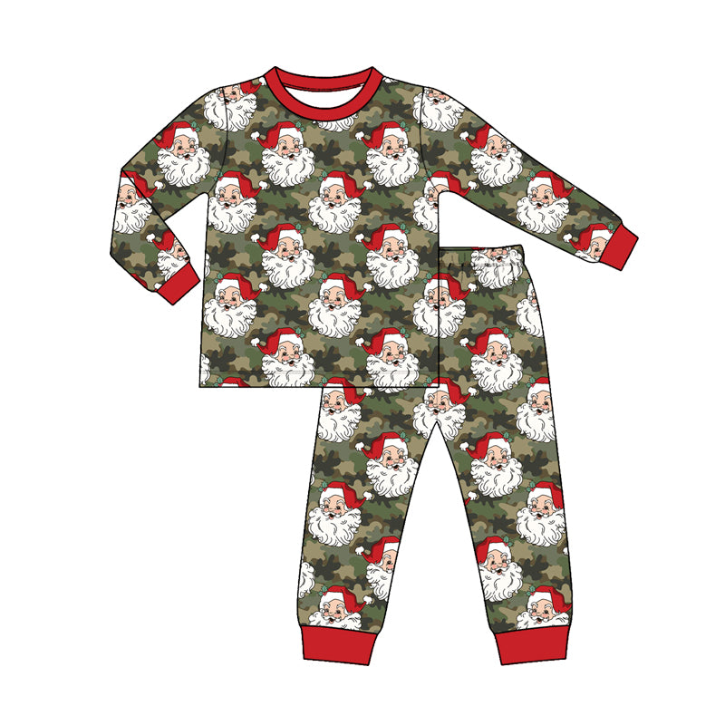 Preorder (moq5) Boys Christmas Santa Print Long Sleeve Pajama Set Kids Two-Piece Outfits
