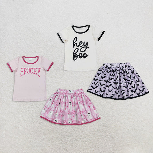 Sibling Baby Girls Hey Boo Spooky Top Bats Ghosts Skorts Halloween Clothes Set