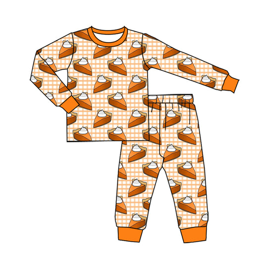 Preorder (moq 5)Baby Boys Cakes Checked Top Pants Thanksgiving Pajamas Sets