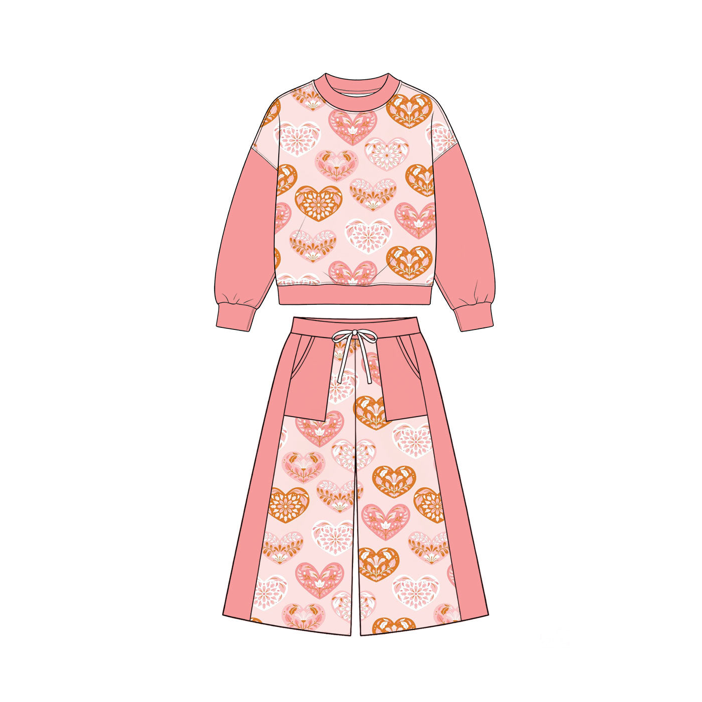 Pre-order(moq5) Girls’ Fall Gray, Lake Green & Cream Floral Sketch Print Overalls | Girls’ Sisters’ Matching Set