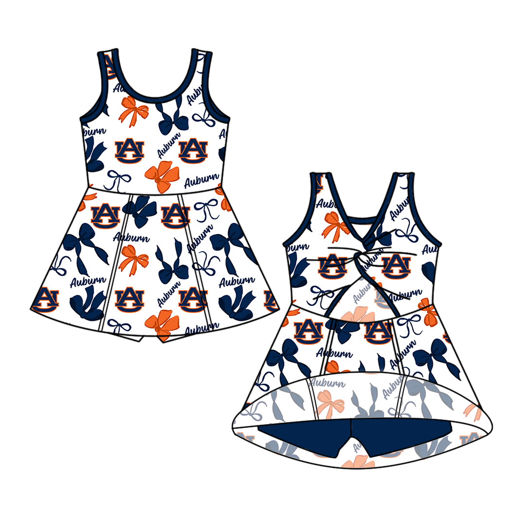 Preorder (moq 5)Baby Girls Sleeveless Auburn Bows Team Shorts Knee Length Dress