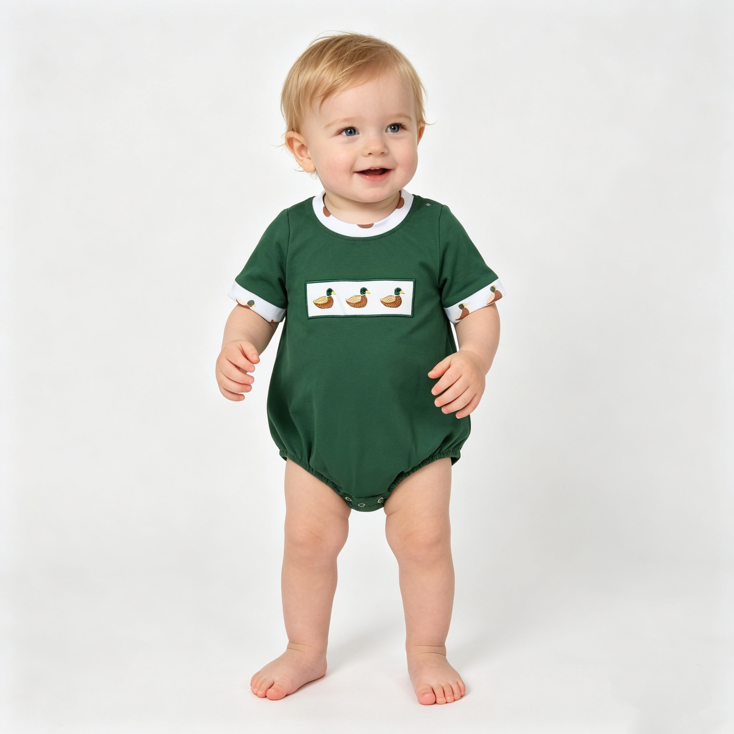 Embroidery Ducks Baby Boys Short Sleeve Hunting Rompers