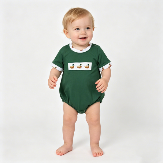 Embroidery Ducks Baby Boys Short Sleeve Hunting Rompers