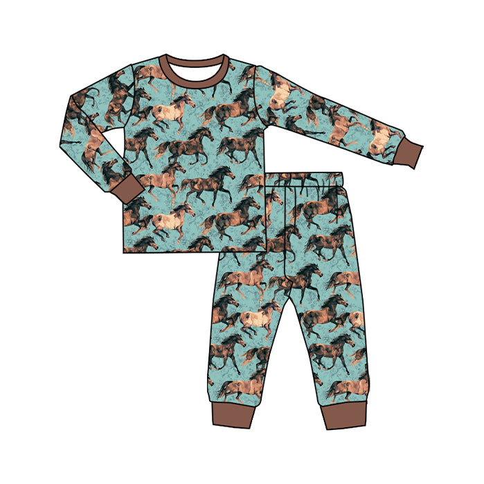 Preorder (moq 20)Baby Boys Bamboo Horse Western Pants Pajamas Sets