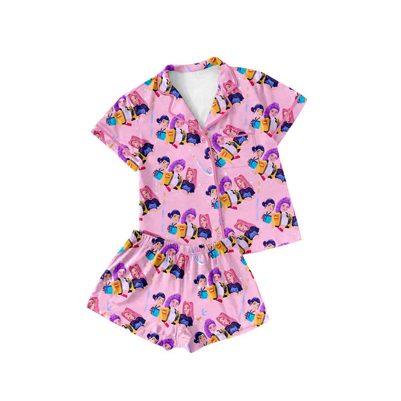 Preorder(moq 5) Baby Girls Cartoon Girls Button Pockets Top Shorts Pajamas Sets