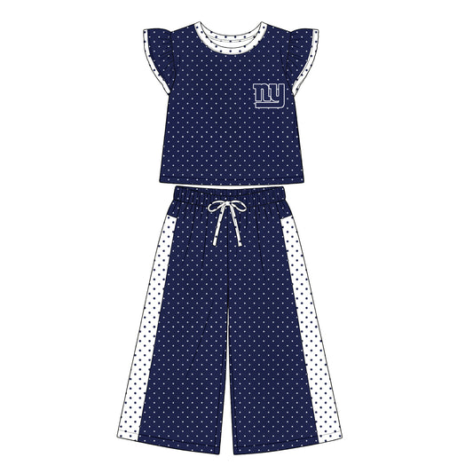 Preorder (moq 5)Baby Girls Flutter Sleeve Polka Dots Top Flare Pants Team Clothes Sets