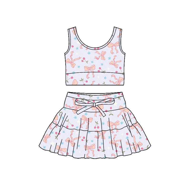 Preorder (moq 5)Baby Girls Sleeveless Colorful Flower Bows Vest Top Skirt Shorts Clothes Sets