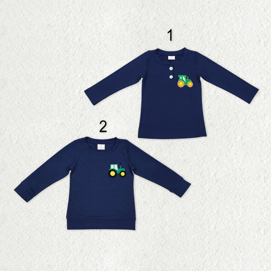 Sibling Baby Boys Girls Embroidery Farm Trucks Button Tee Shirts Tops