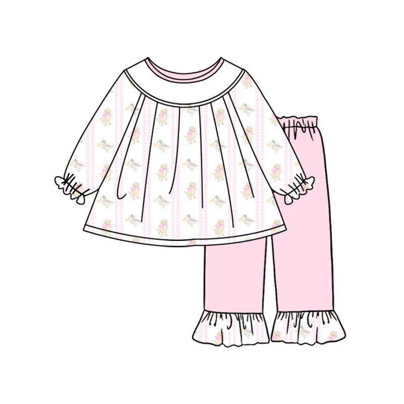 Preorder(moq 5) Baby Girls Hearts Dogs Ducks Tunic Ruffle Pants Valentine Clothes Set