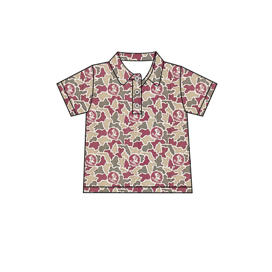 Preorder (moq 5)Baby Boys Southern Red Camo Team Button Polo Shirts Top