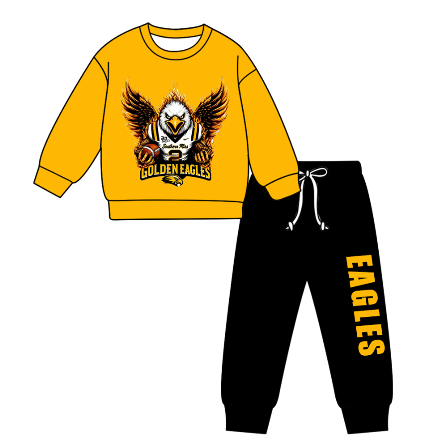Preorder(moq 5) Baby Boys Golden Eagles Yellow Top Pockets Jogger Pants Team Clothes Sets