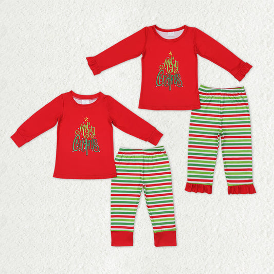 Sibling Baby Kids Merry Christmas Top Stripe Pants Christmas Clothes Sets