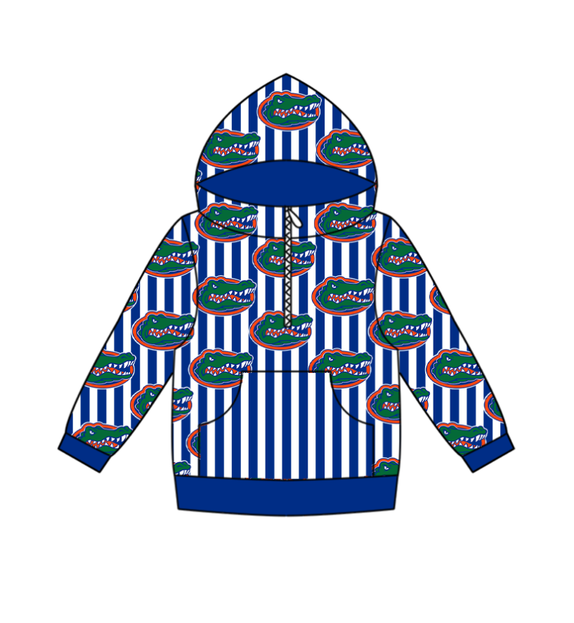 Preorder(moq 5) Baby Boys Zipper Pockets Blue Stripe Crocodiles Team Hoodies Top