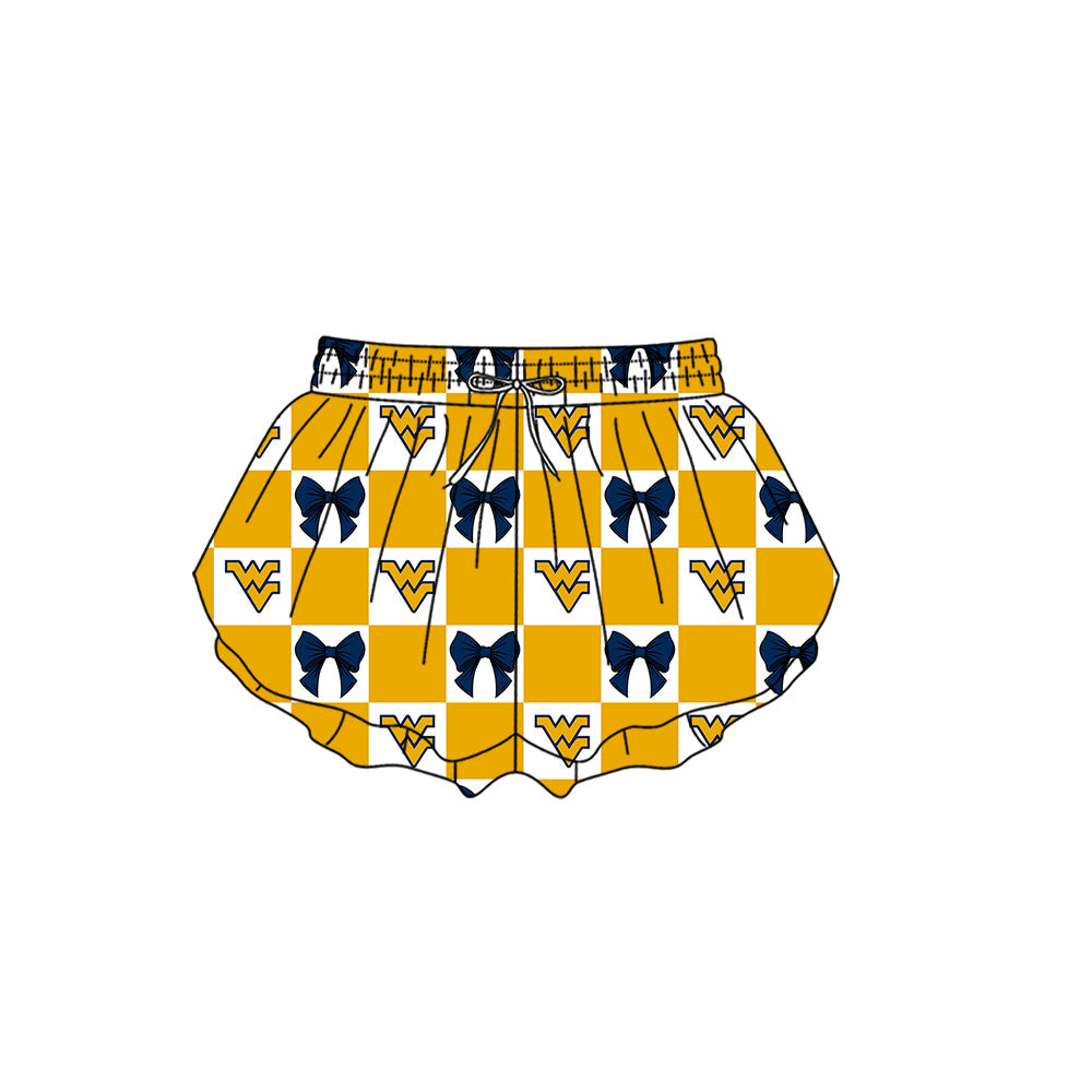 Preorder (moq 5)Baby Girls Yellow WV Bows Checked Team Ruffle Shorts Bottom