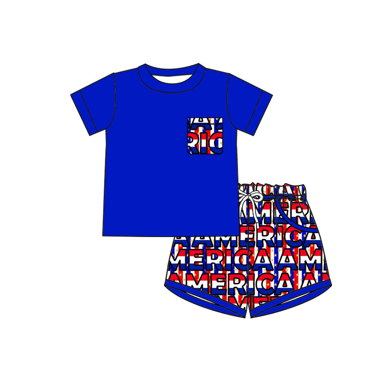 Preorder (moq 5)Baby Boys Shirts Top Stars Pockets Shorts 4th of July Clothes Set