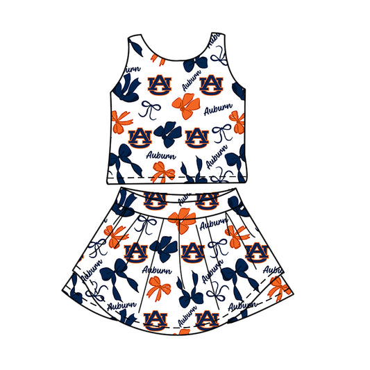 Preorder (moq 5)Baby Girls Sleeveless Auburn Bows Top Skirt Shorts Team Clothes Sets