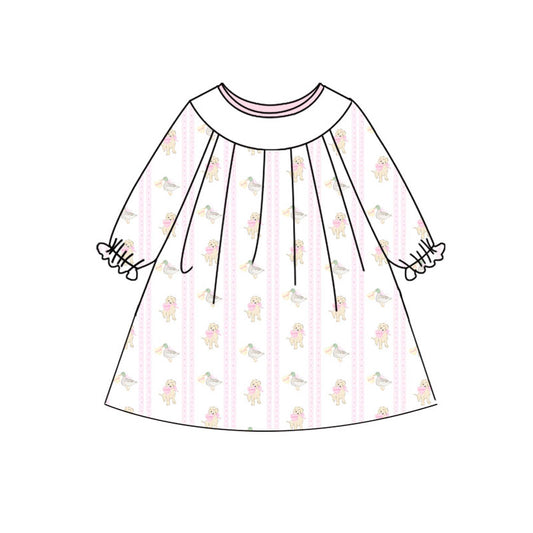 Preorder(moq 5) Baby Girls Hearts Dogs Ducks Valentine Knee Length Dresses