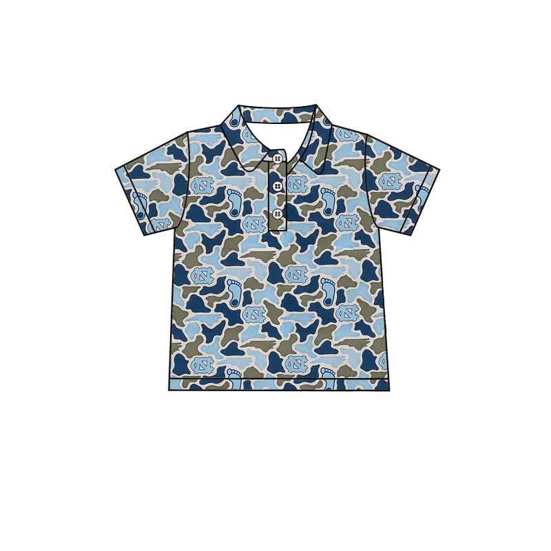 Preorder (moq 5)Baby Boys Southern Blue Camo CN Team Button Polo Shirts Top