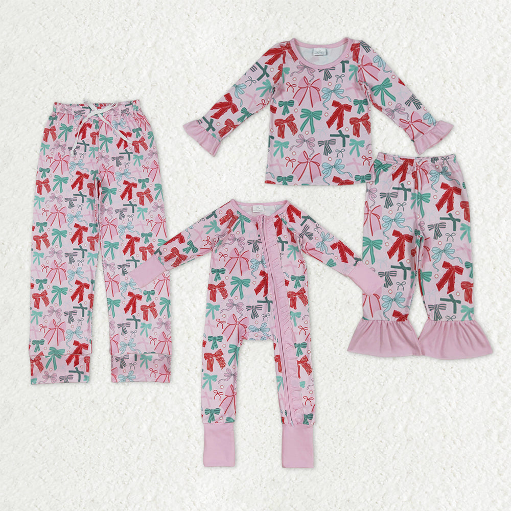Family Sibling Colorful Bows Rompers Pajamas Sets Women Pants
