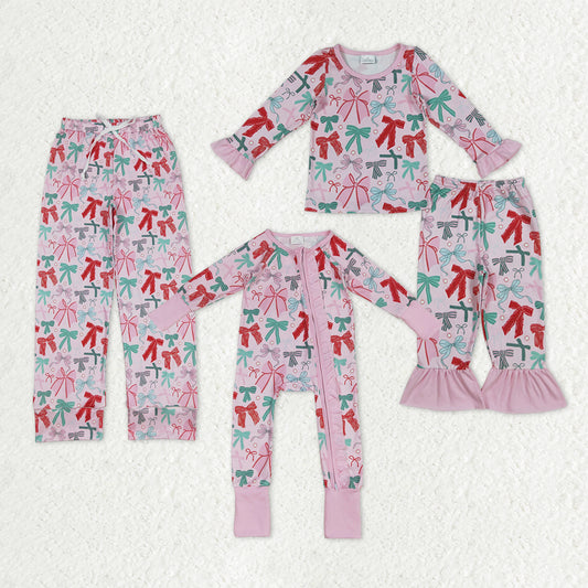 Family Sibling Colorful Bows Rompers Pajamas Sets Women Pants