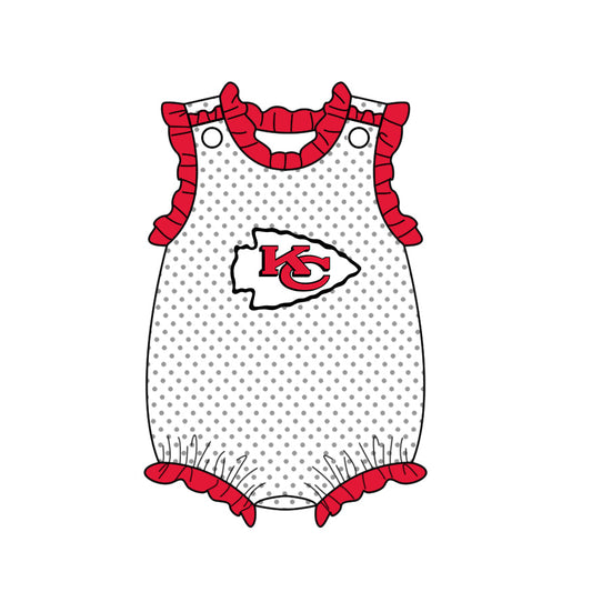 Preorder (moq 5)Baby Girls Polka Dots KC Team Ruffle Rompers