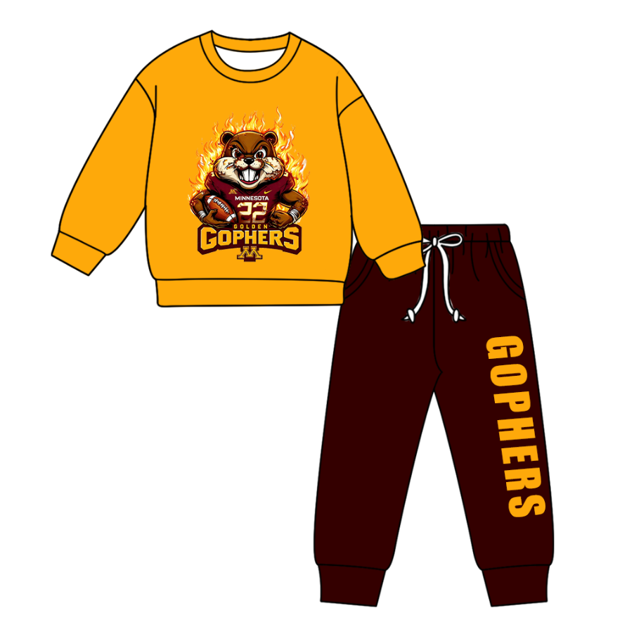 Preorder(moq 5) Baby Boys Gophers Yellow Top Pockets Jogger Pants Team Clothes Sets
