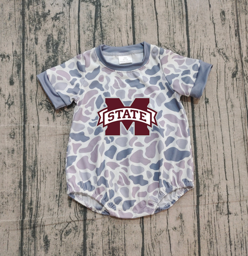 Preorder (moq 5)Baby Boys Grey Camo M State Team Rompers