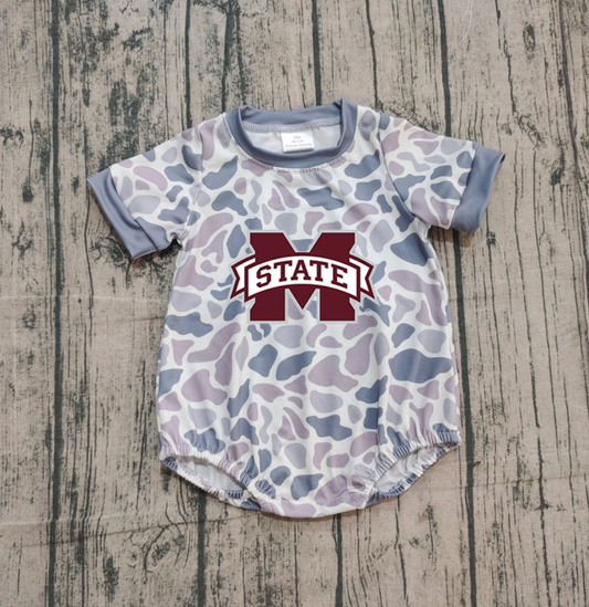 Preorder (moq 5)Baby Boys Grey Camo M State Team Rompers
