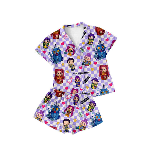 Preorder(moq 5) Baby Girls Cartoon Girls Hearts Button Pockets Top Shorts Pajamas Sets
