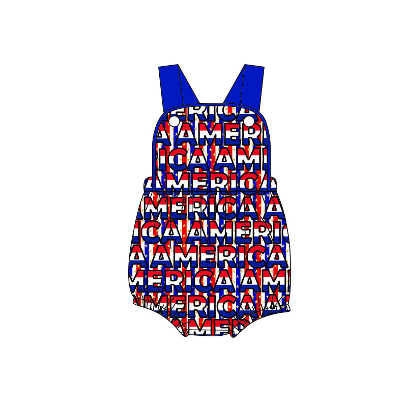 preorder(moq 5) Baby Boys Strap Stars 4th of July Rompers