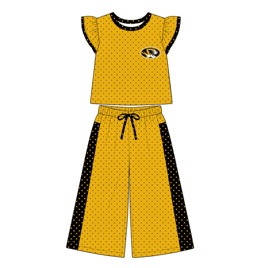 Preorder (moq 5)Baby Girls Flutter Sleeve Polka Dots Top Flare Pants Team Clothes Sets