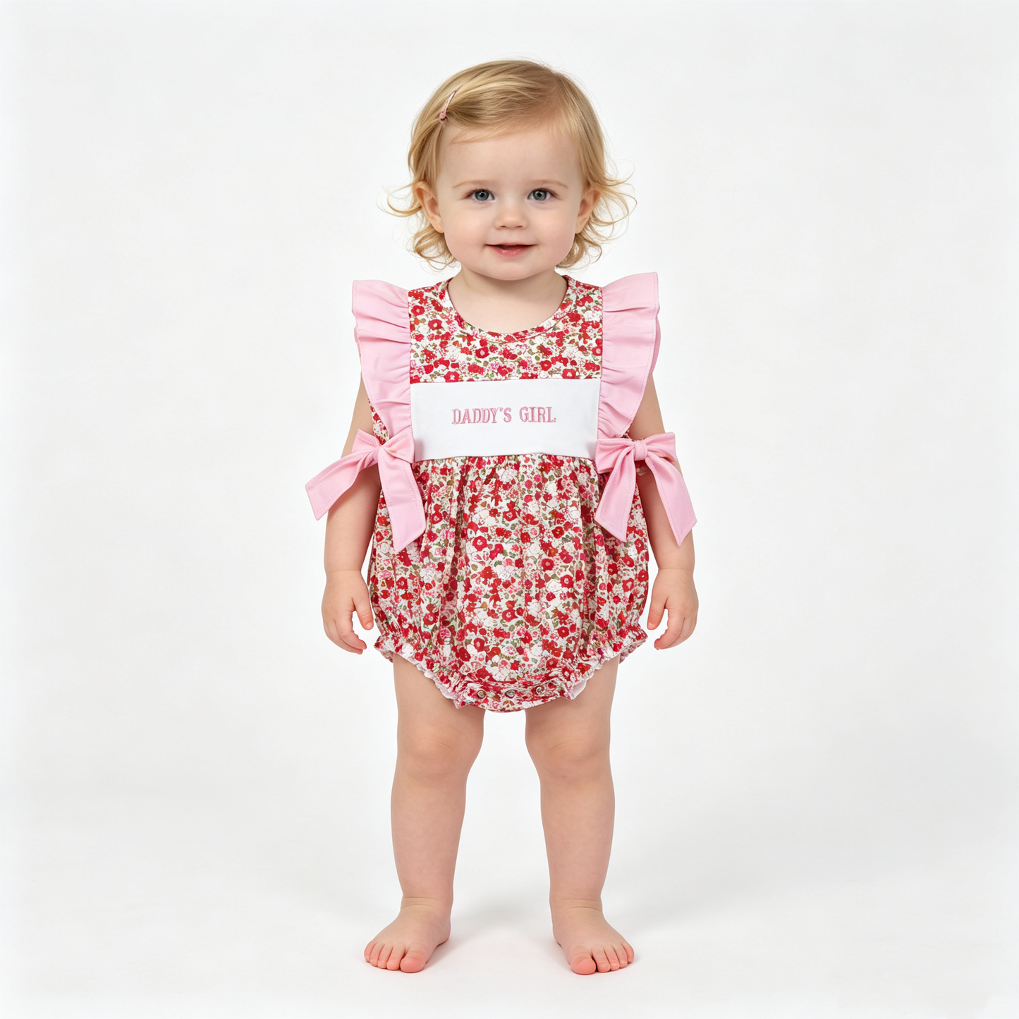 Embroidery Daddy's Girls Flutter Sleeve Flowers Bows Ruffle Rompers