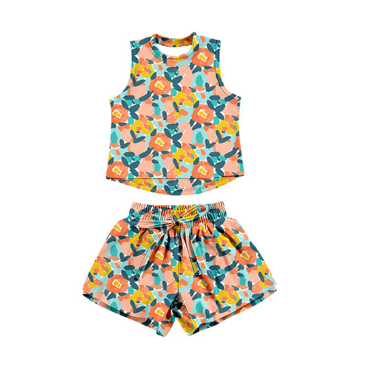 Preorder (moq 5)Baby Girls Sleeveless Colorful Floral Top Shorts Clothes Set