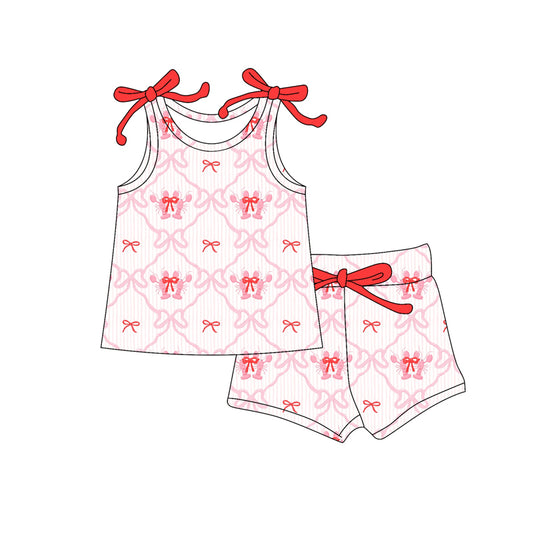 Preorder (moq 5)Baby Girls Sleeveless Bows Crayfishes Checked Top Shorts Clothes Set