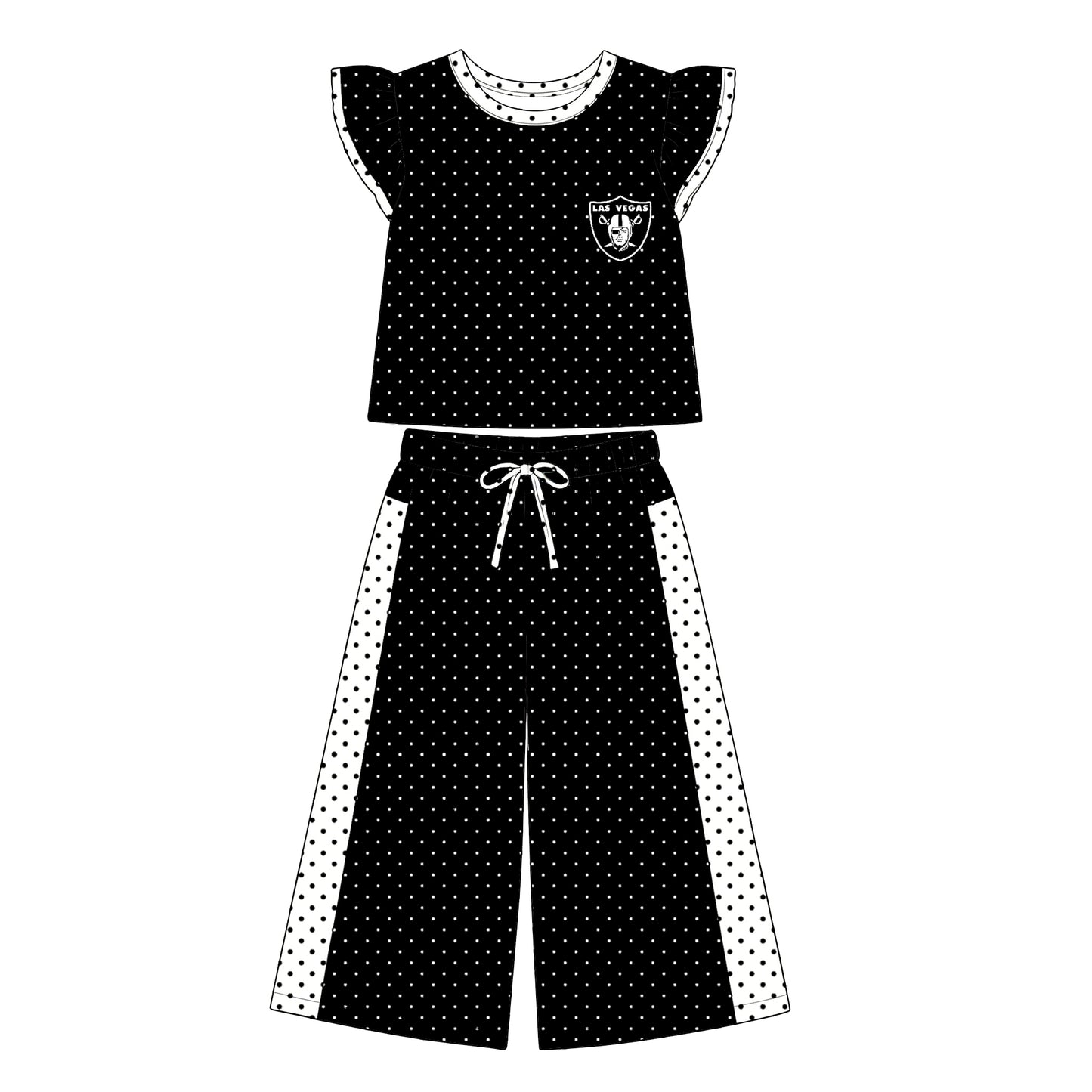 Preorder (moq 5)Baby Girls Flutter Sleeve Polka Dots Top Flare Pants Team Clothes Sets