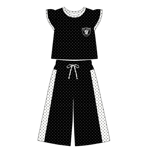 Preorder (moq 5)Baby Girls Flutter Sleeve Polka Dots Top Flare Pants Team Clothes Sets