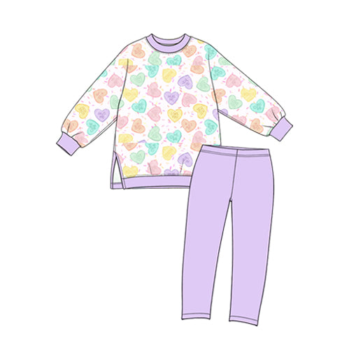 Preorder (moq 5) Baby Girl Clothes Candy Heart Sprinkle Mixed Print Long Sleeve Tunic Top Legging Pant Set