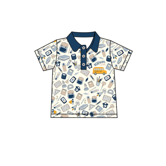 Preorder (moq 5)Baby Boys Short Sleeve Book Pencils Back to School Button Polo Shirts Top