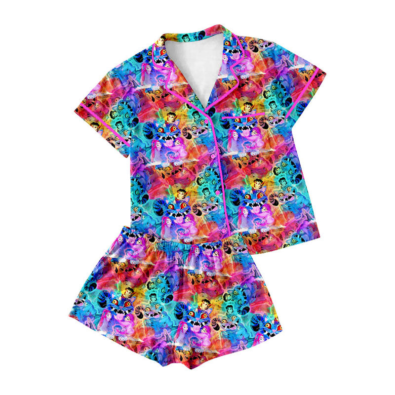 Preorder moq 5 Adult Women Cartoon Girls Camo Button Pockets Top Shorts Pajamas Sets