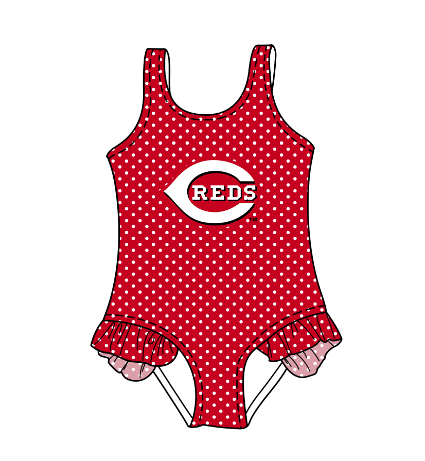 Preorder moq 5 Baby Girls Sleeveless Reds Polka Dots Team Swimsuits